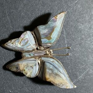 Vintage abalone  Butterfly Brooch not sure if is 925 or Alpaca